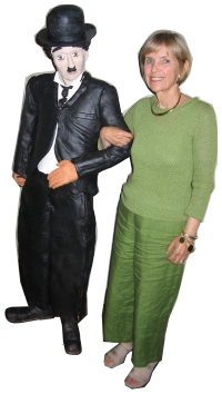 life sized Charlie Chaplin ceramic statue by Sue White